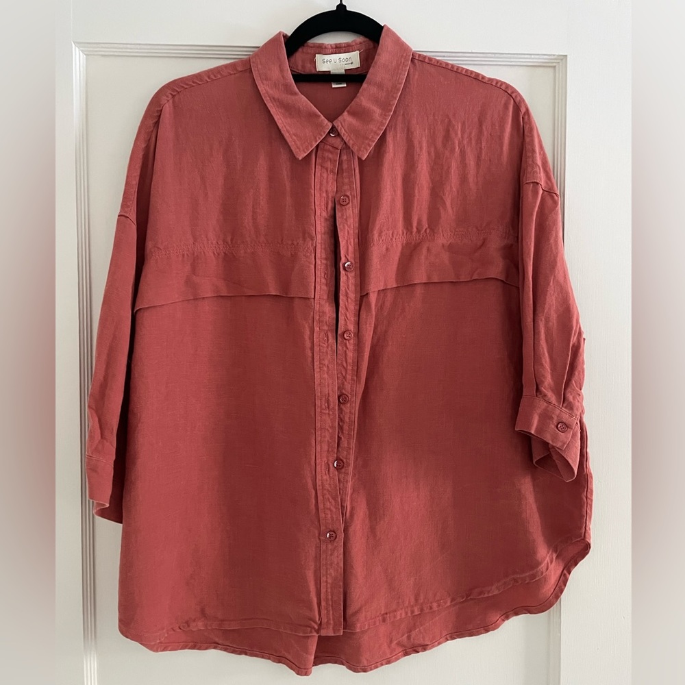 Medium Salmon Pink Button Down Shortsleeve